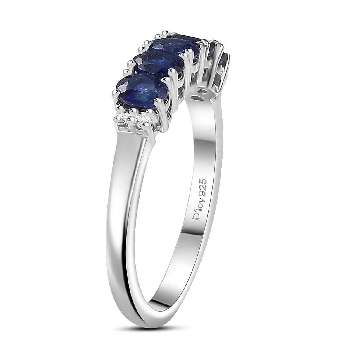 D'Joy Masoala Sapphire (D) and White Zircon 1.35 ctw Band Ring in Rhodium Over Sterling Silver (Size 7.0) image number 3