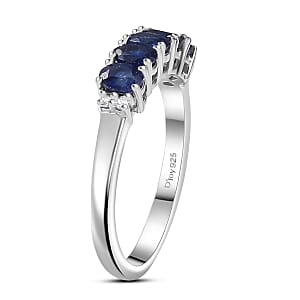 D'Joy Masoala Sapphire (D) and White Zircon 1.35 ctw Band Ring in Rhodium Over Sterling Silver (Size 7.0)
