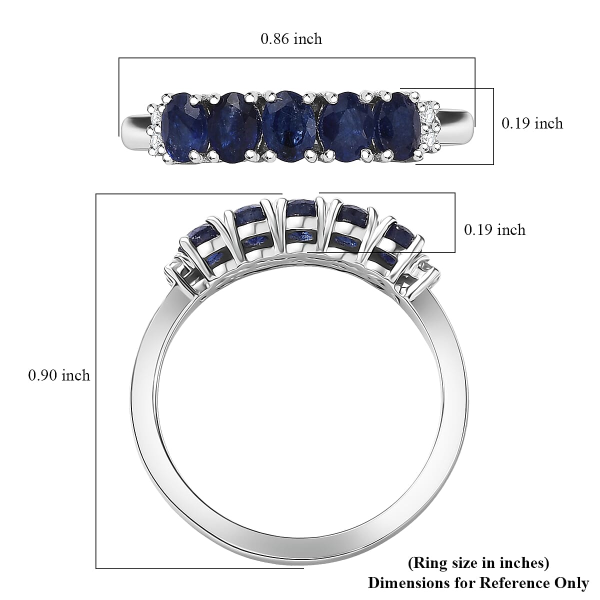 D'Joy Masoala Sapphire (D) and White Zircon 1.35 ctw Band Ring in Rhodium Over Sterling Silver (Size 7.0) image number 5