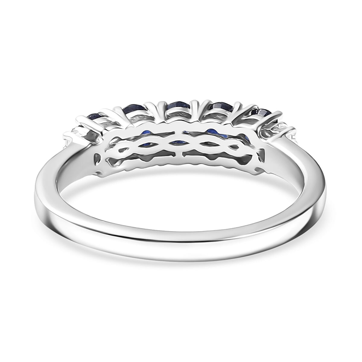 D'Joy Masoala Sapphire (D), White Zircon Band Ring in Rhodium Over Sterling Silver (Size 9.0) 1.35 ctw image number 4