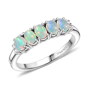 D'Joy Ethiopian Welo Opal and White Zircon 0.65 ctw Ring in Rhodium Over Sterling Silver (Size 7.0)