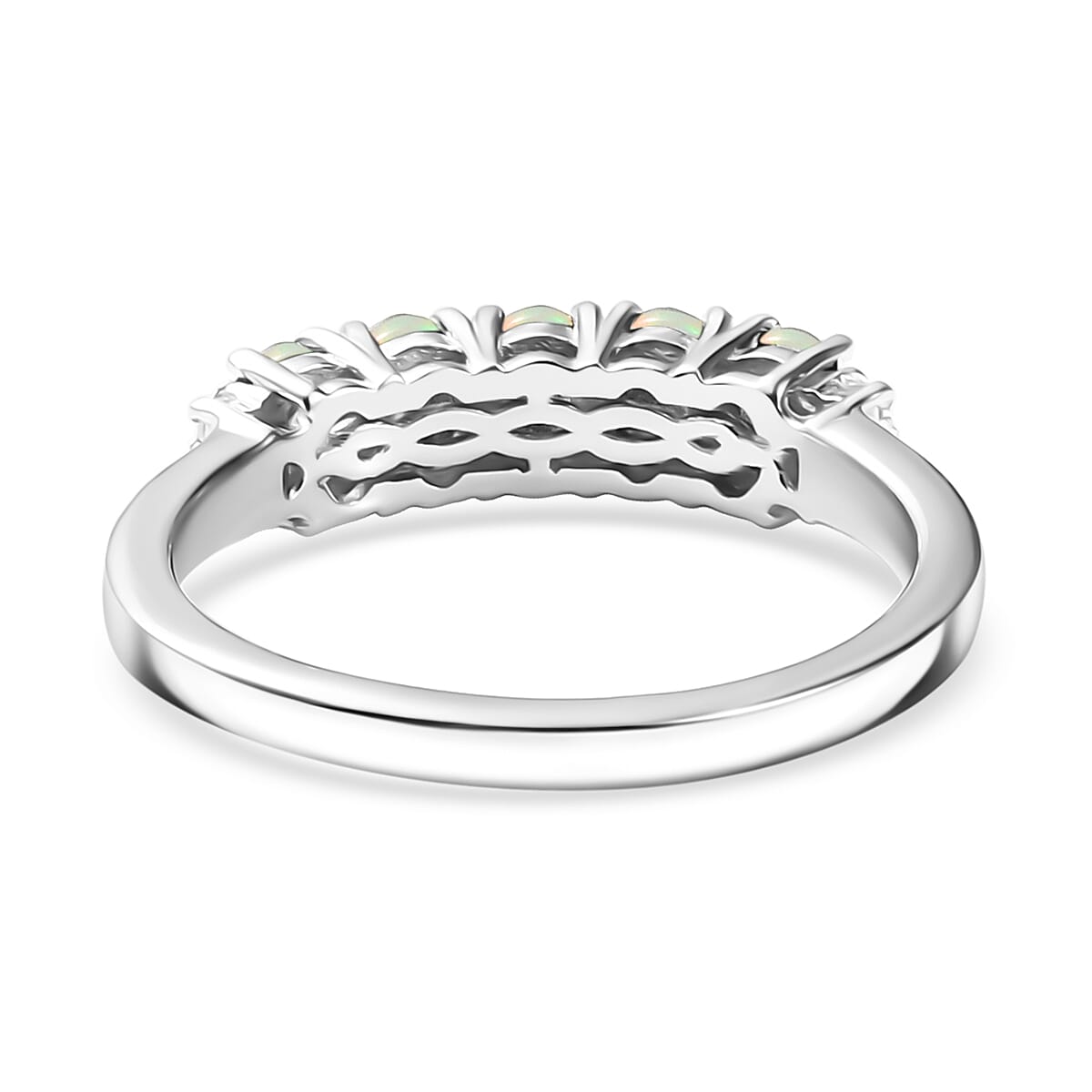 D'Joy Ethiopian Welo Opal and White Zircon 0.65 ctw Ring in Rhodium Over Sterling Silver (Size 7.0) image number 3