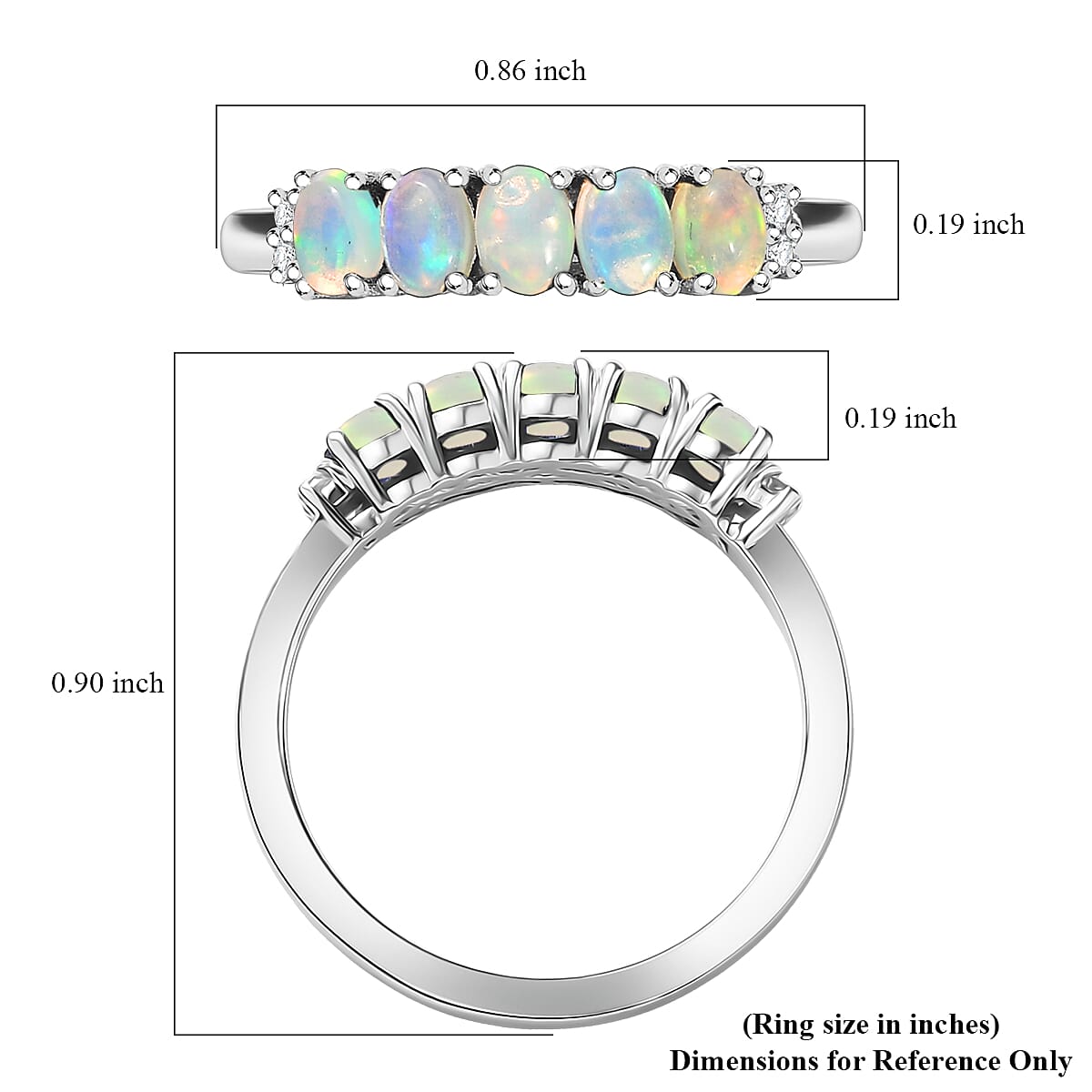 D'Joy Ethiopian Welo Opal and White Zircon 0.65 ctw Ring in Rhodium Over Sterling Silver (Size 7.0) image number 4