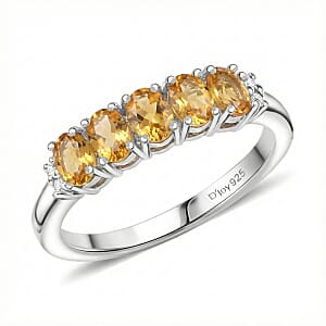D'Joy Brazilian Citrine and White Zircon 0.90 ctw Ring in Rhodium Over Sterling Silver (Size 5.0)