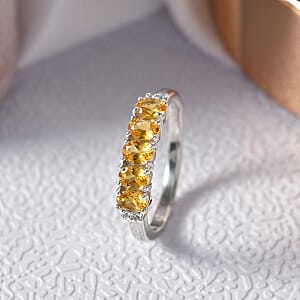 D'Joy Brazilian Citrine and White Zircon 0.90 ctw Ring in Rhodium Over Sterling Silver (Size 5.0)