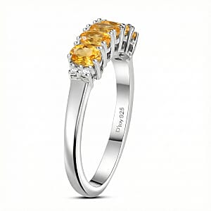 D'Joy Brazilian Citrine and White Zircon 0.90 ctw Ring in Rhodium Over Sterling Silver (Size 5.0)