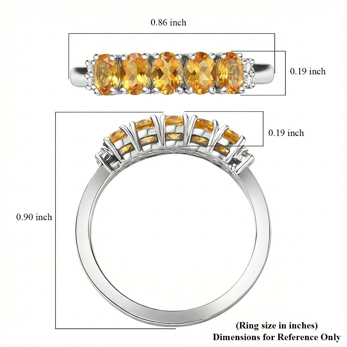 D'Joy Brazilian Citrine and White Zircon 0.90 ctw Ring in Rhodium Over Sterling Silver (Size 8.0) image number 5