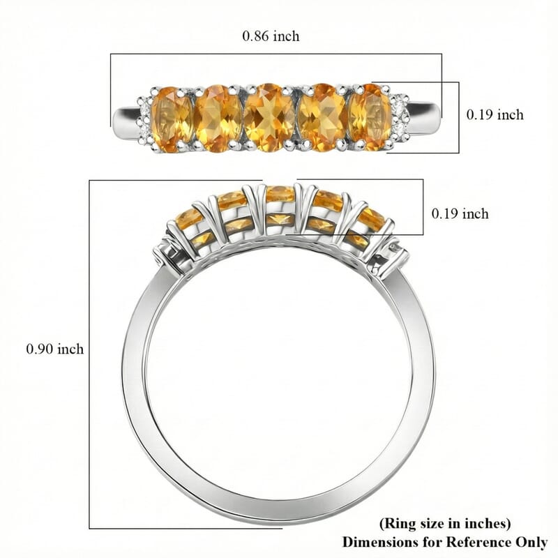 D'Joy Brazilian Citrine and White Zircon 0.90 ctw Ring in Rhodium Over Sterling Silver (Size 8.0)