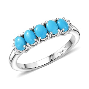 D'Joy Sleeping Beauty Turquoise and White Zircon 0.95 ctw Ring in Rhodium Over Sterling Silver (Size 7.0)