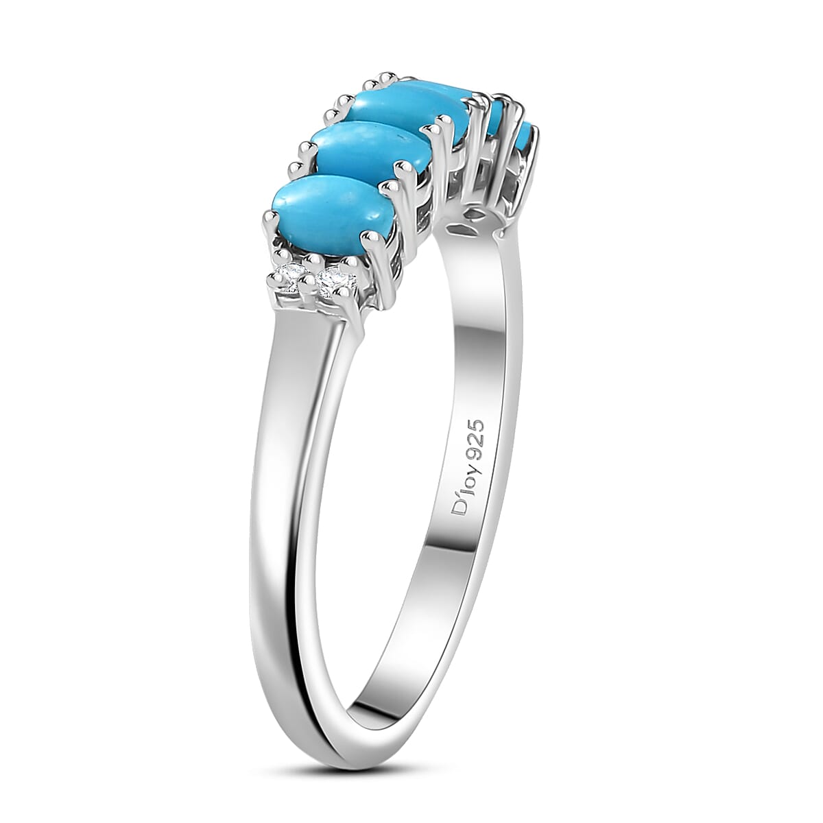 D'Joy Sleeping Beauty Turquoise and White Zircon 0.95 ctw Ring in Rhodium Over Sterling Silver (Size 7.0) image number 3