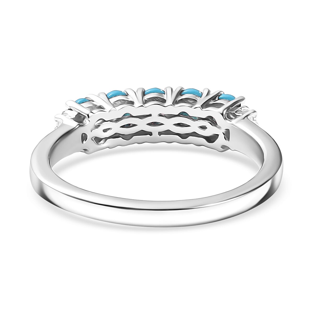 D'Joy Sleeping Beauty Turquoise and White Zircon 0.95 ctw Ring in Rhodium Over Sterling Silver (Size 7.0) image number 4