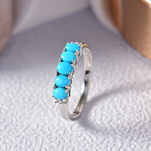 D'Joy Sleeping Beauty Turquoise and White Zircon 0.95 ctw Ring in Rhodium Over Sterling Silver (Size 8.0) (Del. In 10-12 Days)
