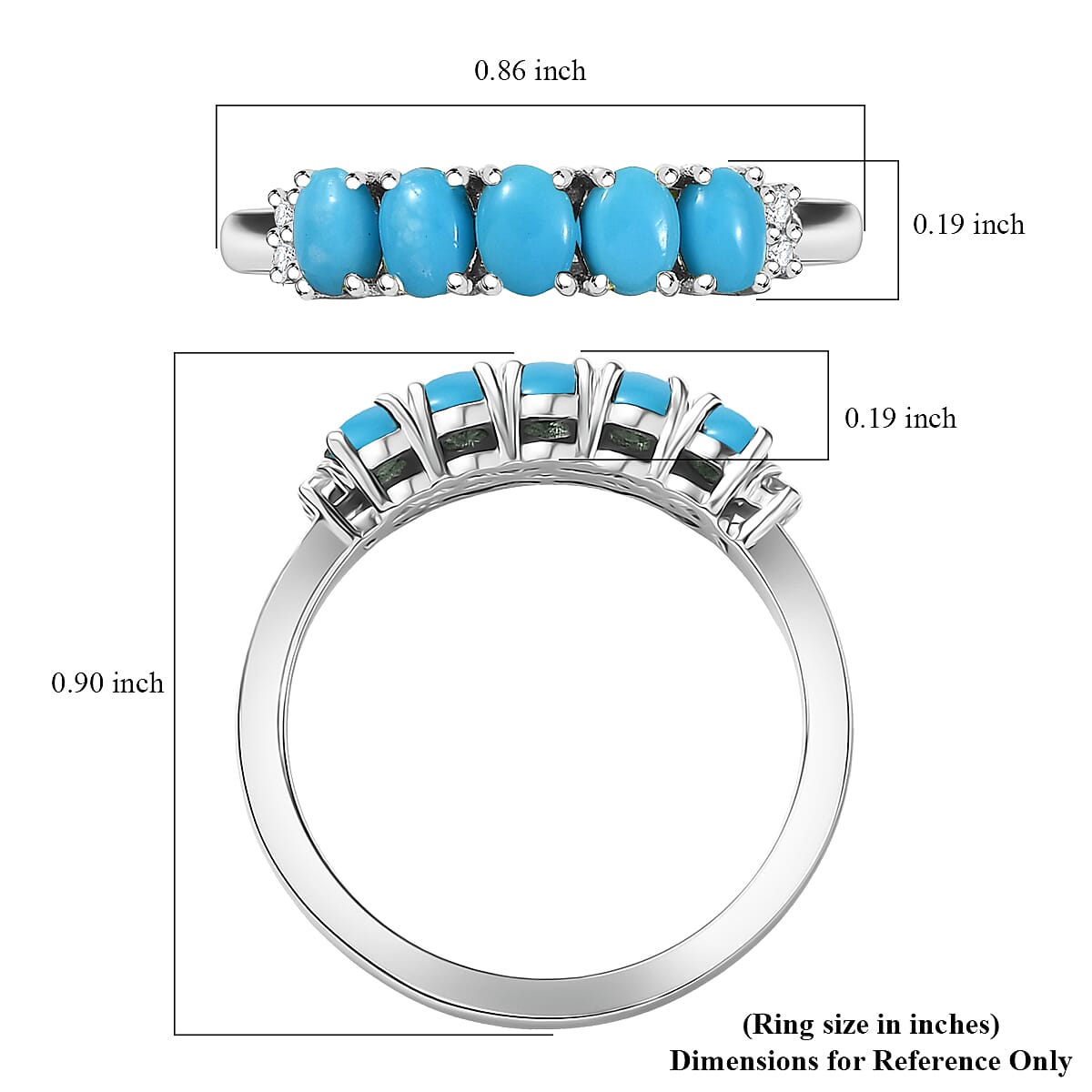 D'Joy Sleeping Beauty Turquoise and White Zircon 0.95 ctw Ring in Rhodium Over Sterling Silver (Size 8.0) image number 4
