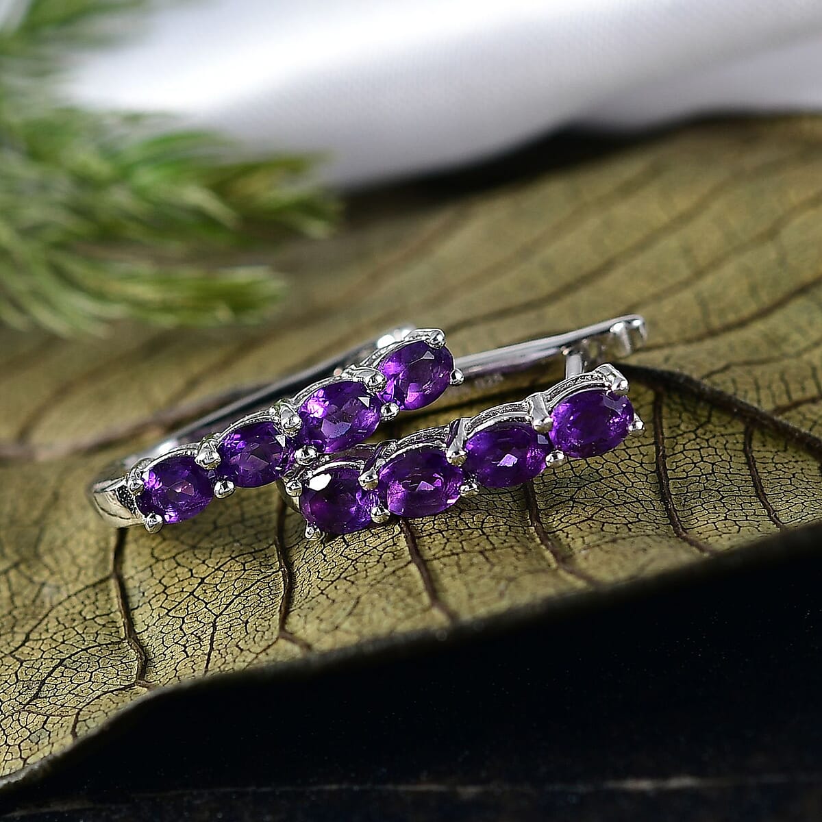 D'Joy African Amethyst 1.30 ctw Earrings in Rhodium Over Sterling Silver image number 1