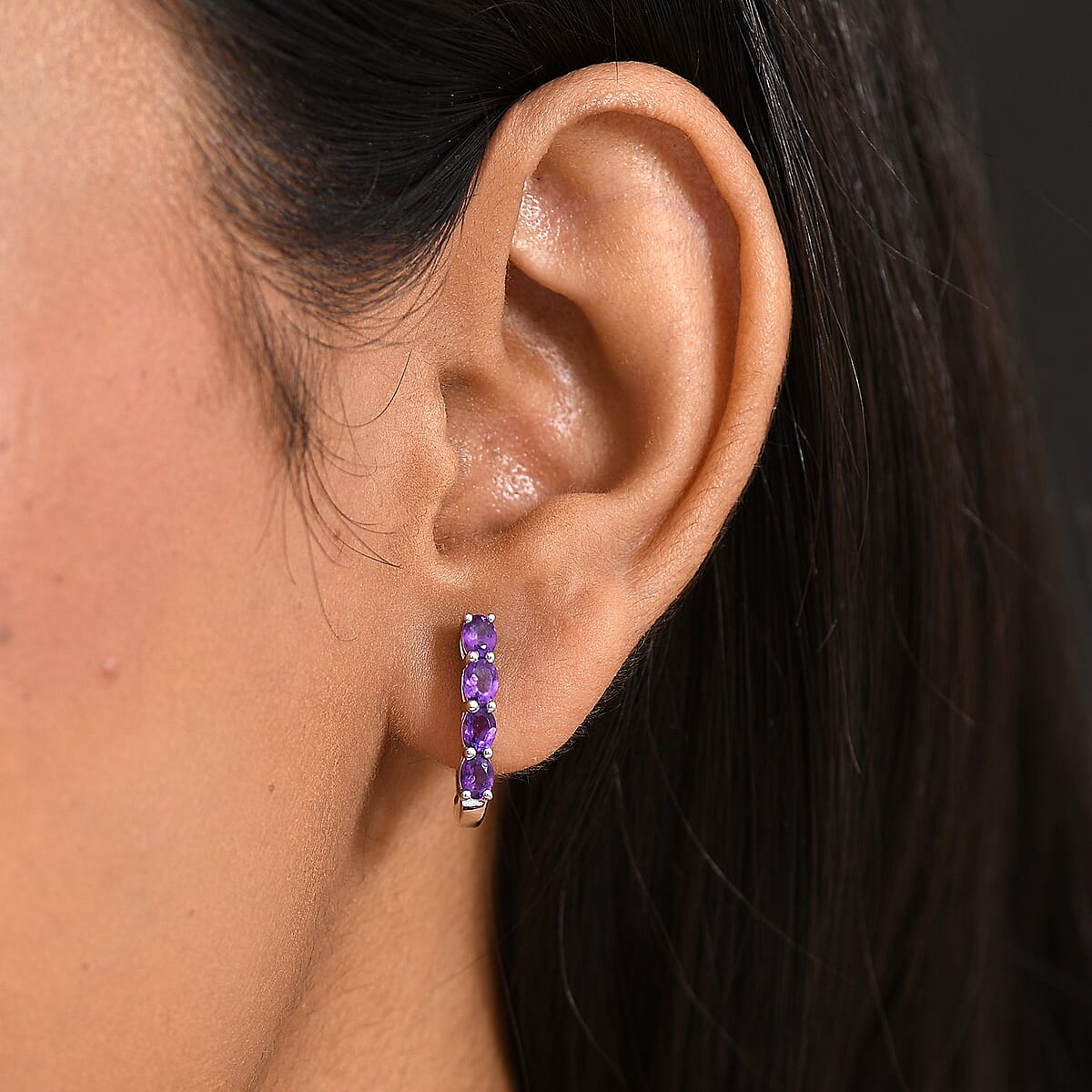 D'Joy African Amethyst 1.30 ctw Earrings in Rhodium Over Sterling Silver image number 2