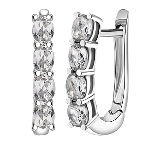 D'Joy White Topaz  Earring in Rhodium OverSterling Silver 2.00 ctw