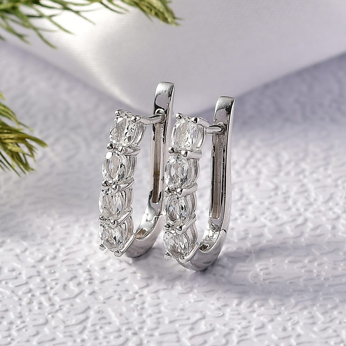 D'Joy White Topaz  Earring in Rhodium OverSterling Silver 2.00 ctw image number 1