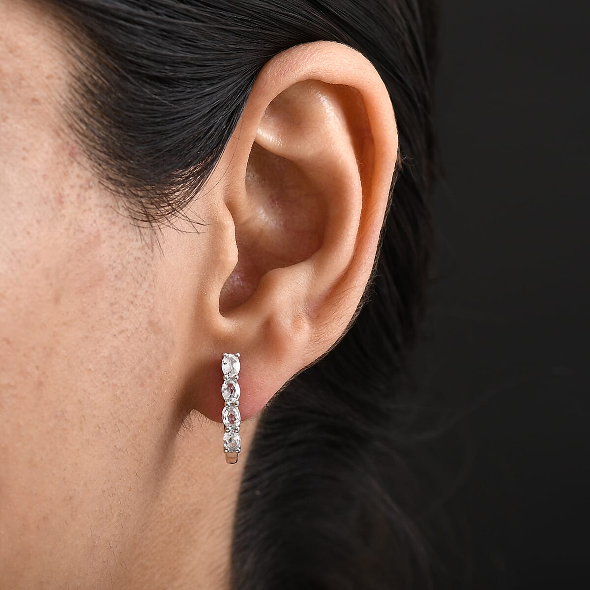 D'Joy White Topaz  Earring in Rhodium OverSterling Silver 2.00 ctw image number 2