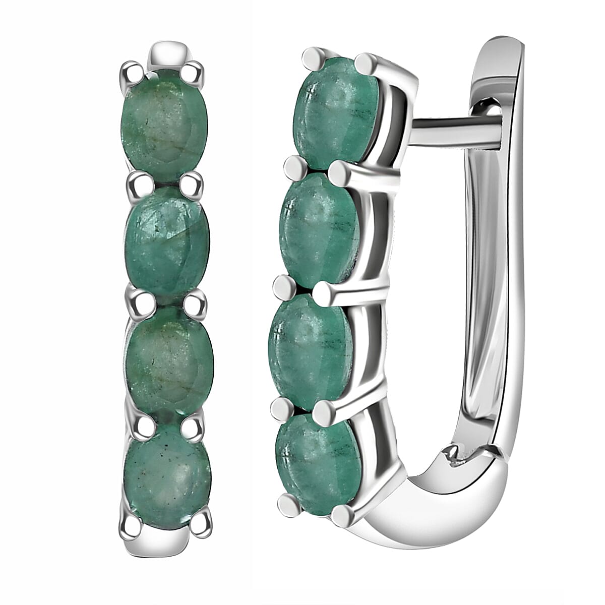 D'Joy Socoto Emerald 1.30 ctw Earrings in Rhodium Over Sterling Silver  image number 0