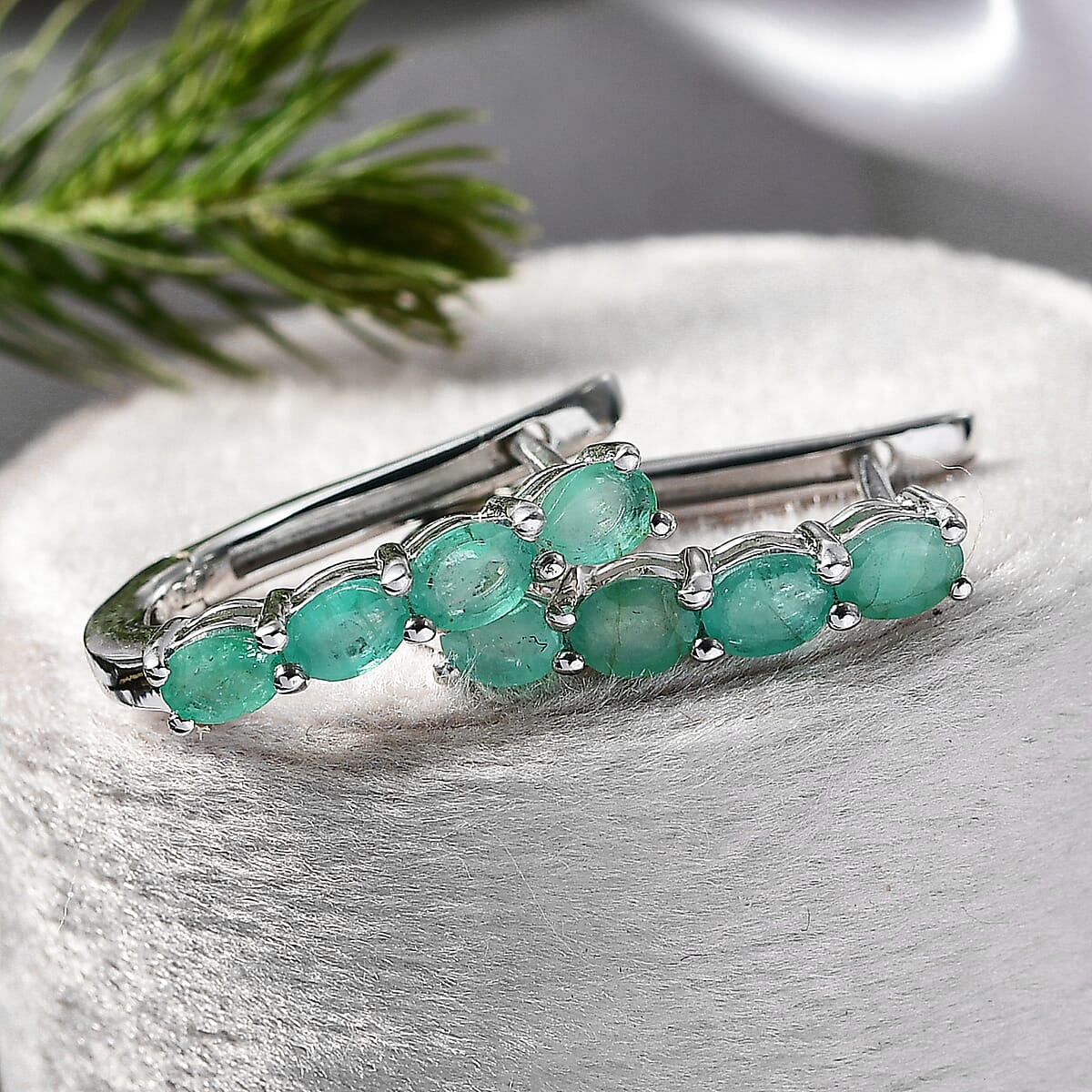 D'Joy Socoto Emerald 1.30 ctw Earrings in Rhodium Over Sterling Silver  image number 1