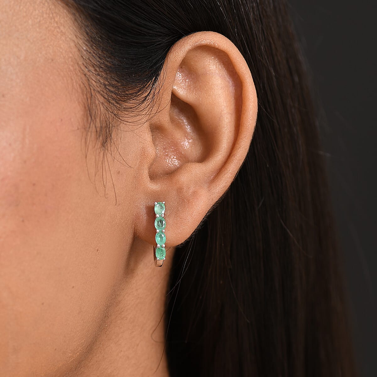 D'Joy Socoto Emerald 1.30 ctw Earrings in Rhodium Over Sterling Silver  image number 2