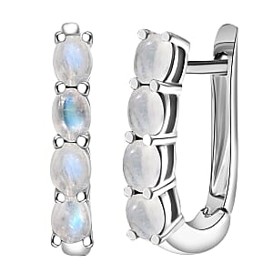 D'Joy Rainbow Moonstone 1.70 ctw Earrings in Rhodium Over Sterling Silver 
