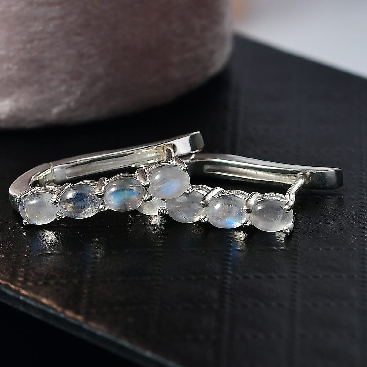 D'Joy Rainbow Moonstone 1.70 ctw Earrings in Rhodium Over Sterling Silver  image number 1
