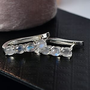 D'Joy Rainbow Moonstone 1.70 ctw Earrings in Rhodium Over Sterling Silver 