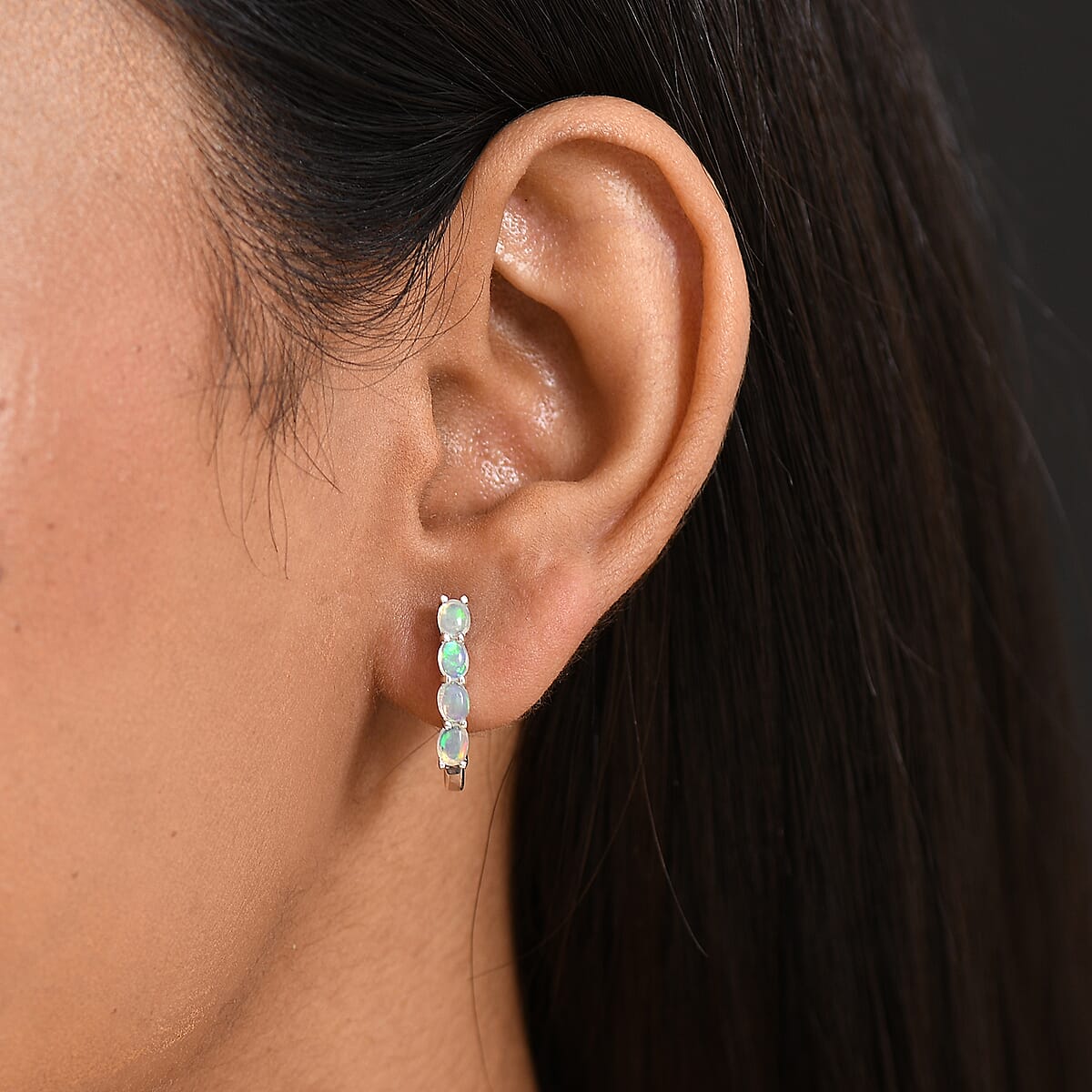 D'Joy Rainbow Moonstone 1.70 ctw Earrings in Rhodium Over Sterling Silver  image number 2