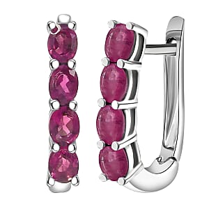 D'Joy Niassa Ruby (FF) 2.20 ctw Earrings in Rhodium Over Sterling Silver 