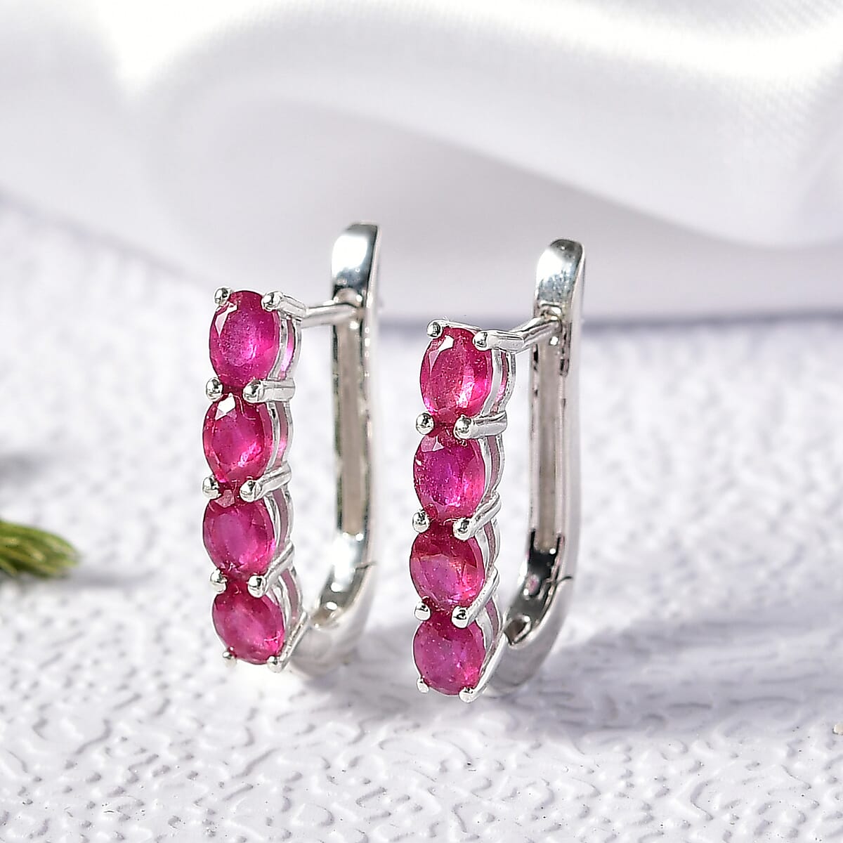 D'Joy Niassa Ruby (FF) 2.20 ctw Earrings in Rhodium Over Sterling Silver  image number 1