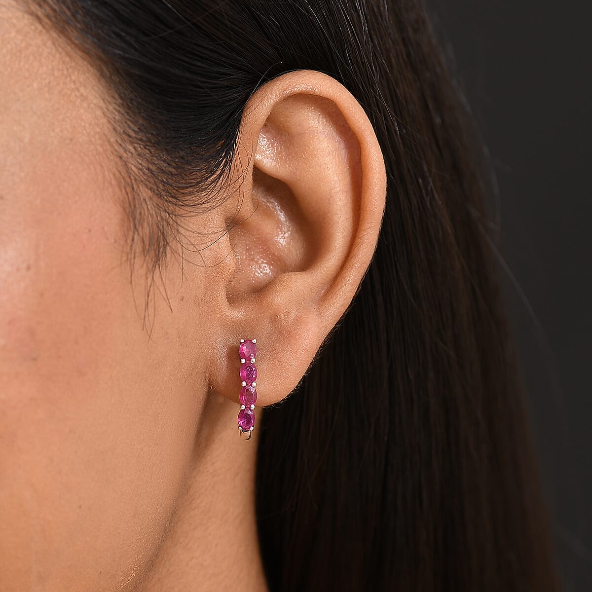 D'Joy Niassa Ruby (FF) 2.20 ctw Earrings in Rhodium Over Sterling Silver  image number 2