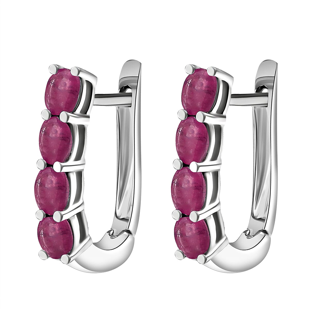 D'Joy Niassa Ruby (FF) 2.20 ctw Earrings in Rhodium Over Sterling Silver  image number 3