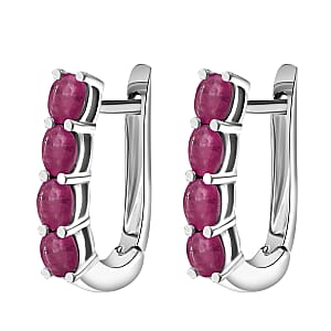 D'Joy Niassa Ruby (FF) 1.90 ctw Earrings in Rhodium Over Sterling Silver (Del. In 10-12 Days)
