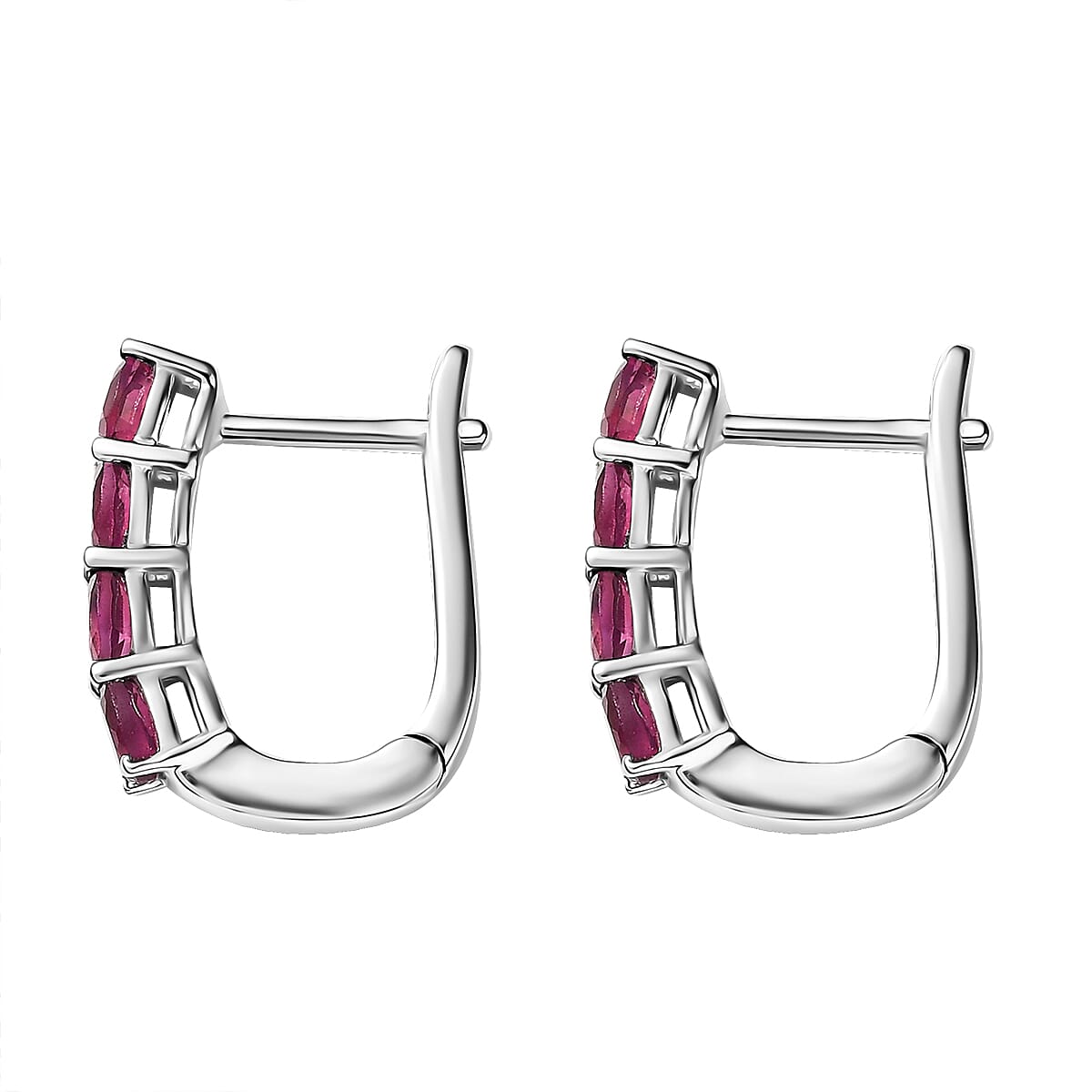 D'Joy Niassa Ruby (FF) 2.20 ctw Earrings in Rhodium Over Sterling Silver  image number 4