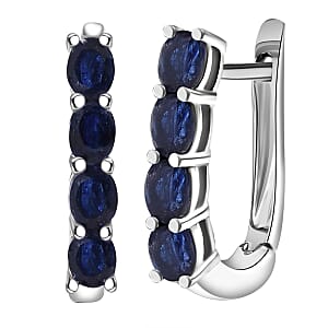 D'Joy Masoala Sapphire (D) 2.10 ctw Earrings in Rhodium Over Sterling Silver