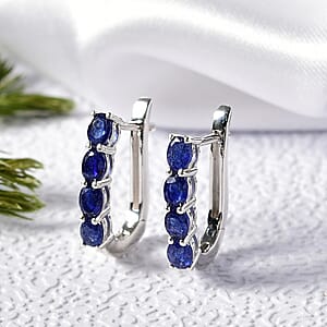 D'Joy Masoala Sapphire (D) 2.10 ctw Earrings in Rhodium Over Sterling Silver