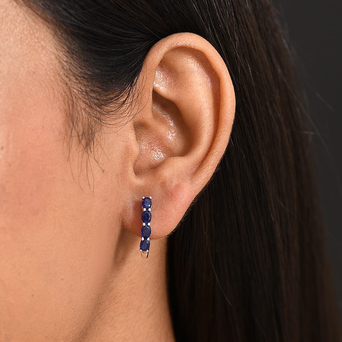 D'Joy Masoala Sapphire (D) 2.10 ctw Earrings in Rhodium Over Sterling Silver image number 2