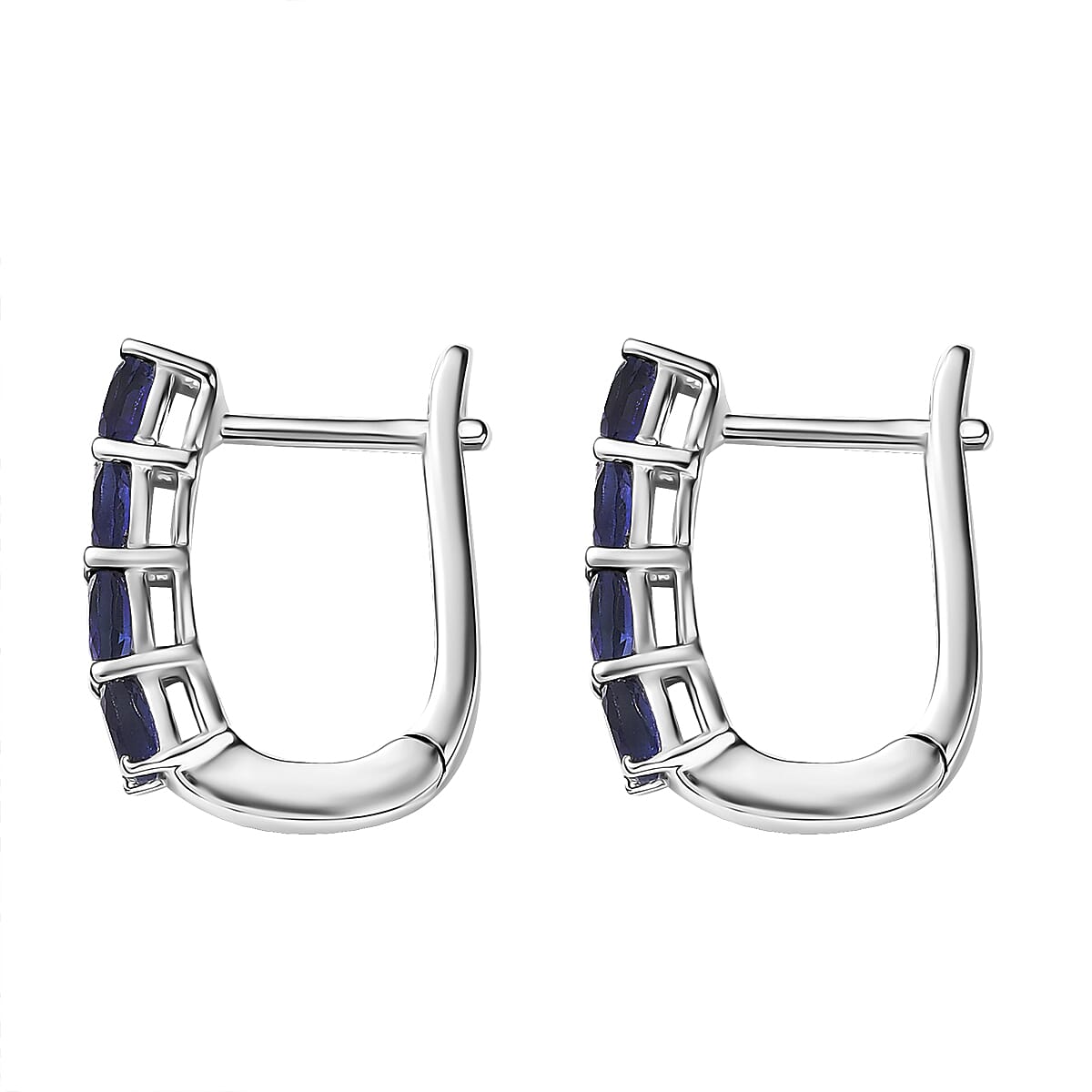 D'Joy Masoala Sapphire (D) 2.10 ctw Earrings in Rhodium Over Sterling Silver image number 4