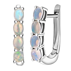 D'Joy Ethiopian Welo Opal 1.00 ctw Earrings in Rhodium Over Sterling Silver 