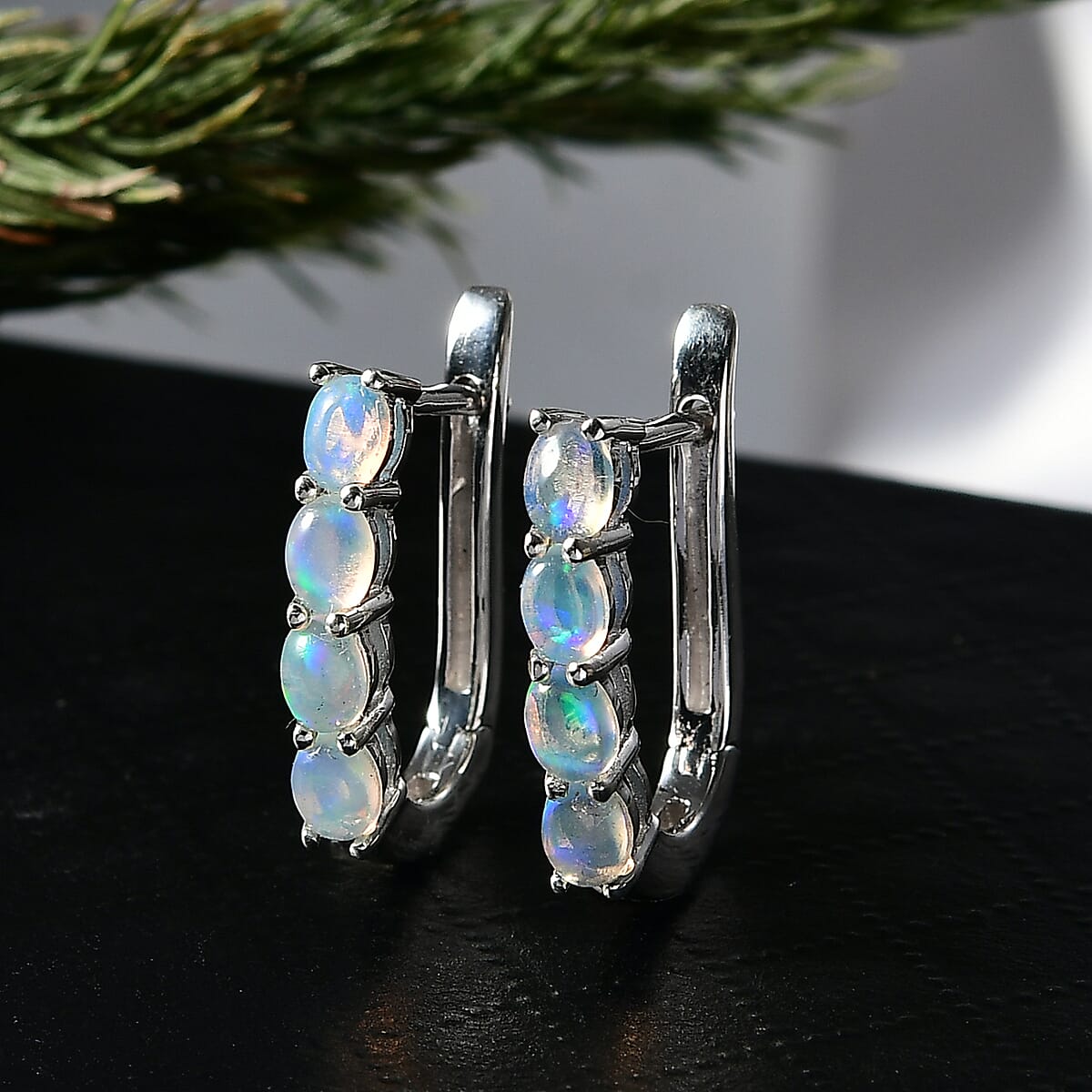 D'Joy Ethiopian Welo Opal 1.00 ctw Earrings in Rhodium Over Sterling Silver  image number 1