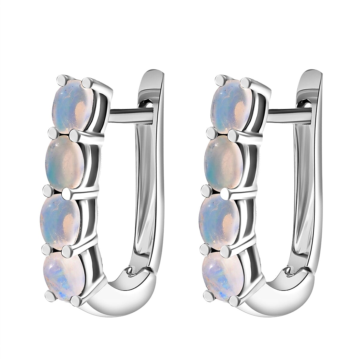 D'Joy Ethiopian Welo Opal 1.00 ctw Earrings in Rhodium Over Sterling Silver  image number 3