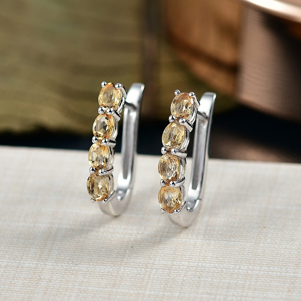 D'Joy Brazilian Citrine 1.40 ctw Earrings in Rhodium Over Sterling Silver image number 1