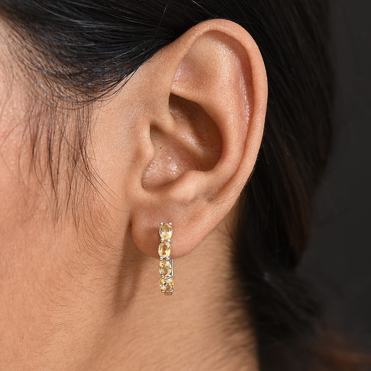 D'Joy Brazilian Citrine 1.40 ctw Earrings in Rhodium Over Sterling Silver image number 2