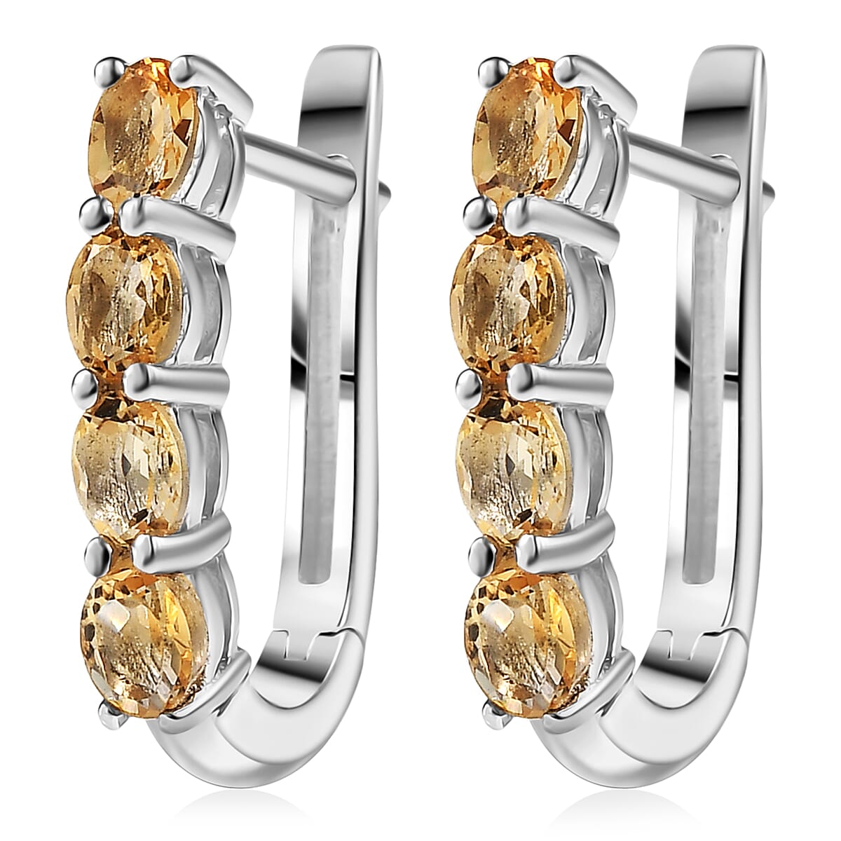 D'Joy Brazilian Citrine 1.40 ctw Earrings in Rhodium Over Sterling Silver image number 3