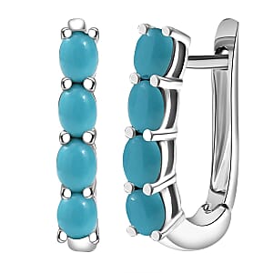 D'Joy Premium Sleeping Beauty Turquoise 1.30 ctw Latch Back Earrings in Rhodium Over Sterling Silver 