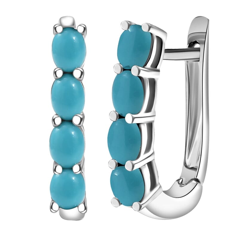 D'Joy Premium Sleeping Beauty Turquoise 1.40 ctw Latch Back Earrings in Rhodium Over Sterling Silver