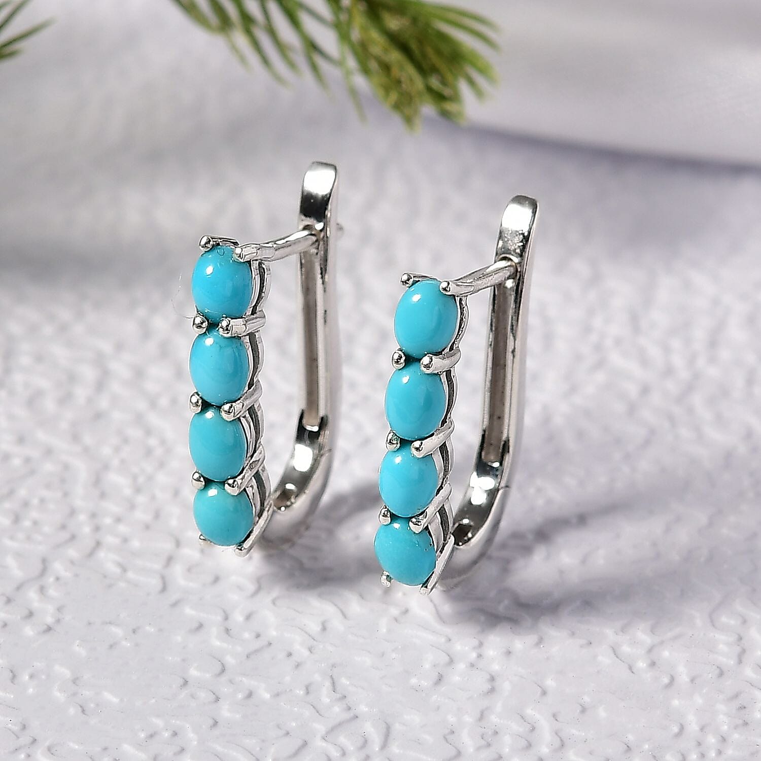 D'Joy Premium Sleeping Beauty Turquoise 1.40 ctw Latch Back Earrings in Rhodium Over Sterling Silver