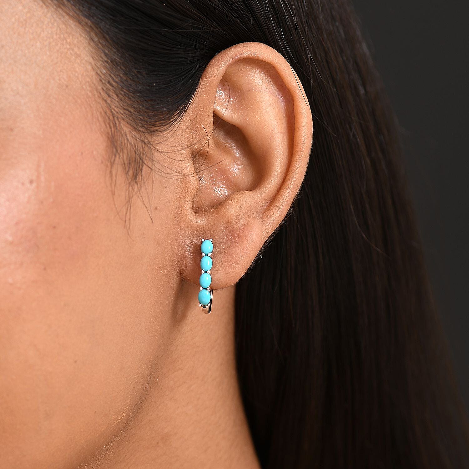 D'Joy Premium Sleeping Beauty Turquoise 1.40 ctw Latch Back Earrings in Rhodium Over Sterling Silver