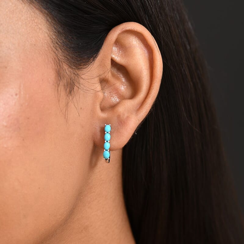 D'Joy Premium Sleeping Beauty Turquoise 1.40 ctw Latch Back Earrings in Rhodium Over Sterling Silver